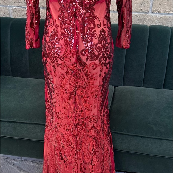 Women's Off Shoulder sleeve Sequins Mermaid Prom Gowns Evening Dress - Picture 7 of 7